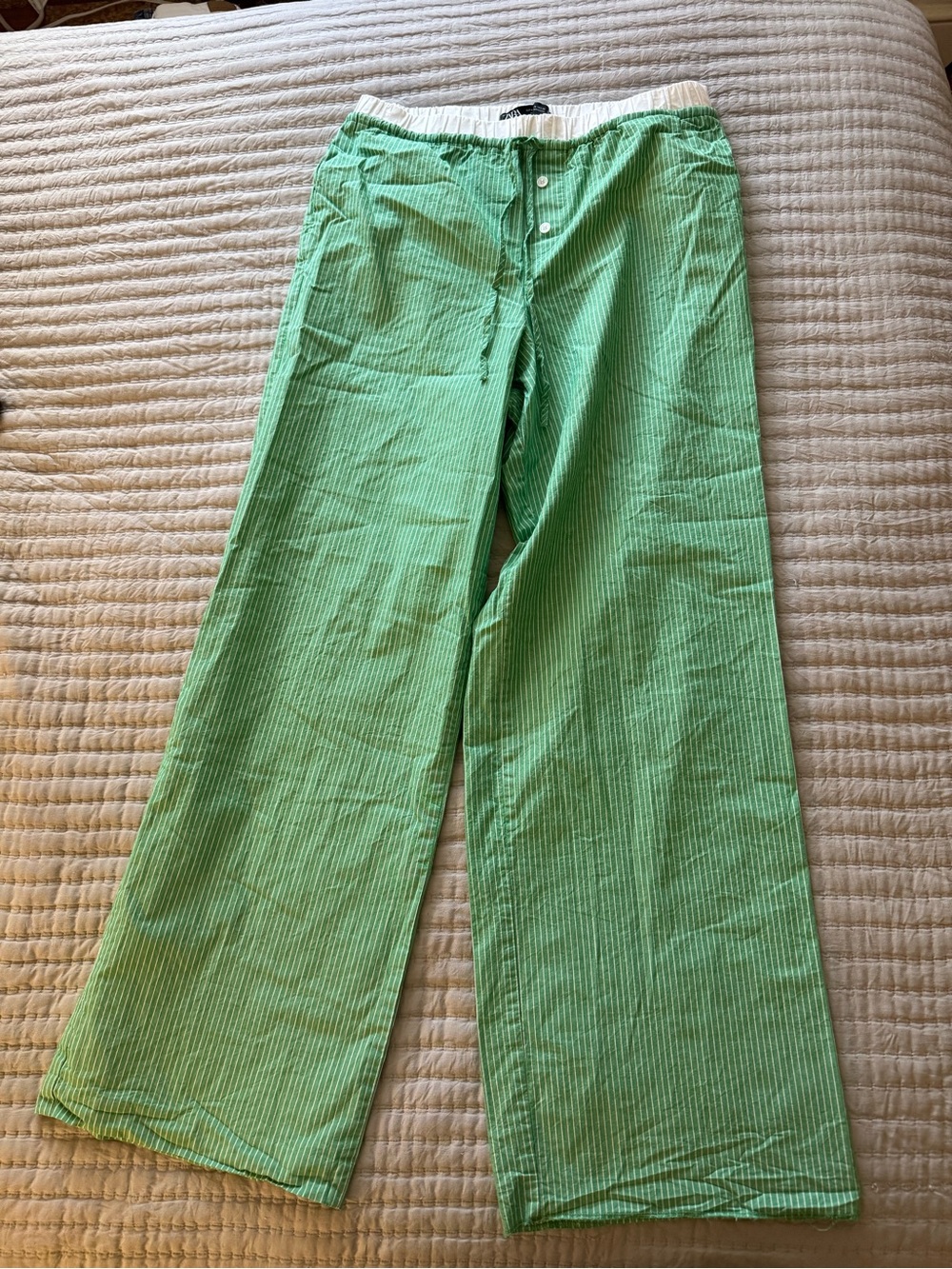 Zara Green Pinstripe Pants